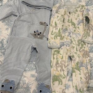 Burt's Bees Blue Striped and Animal Print Bodysuits